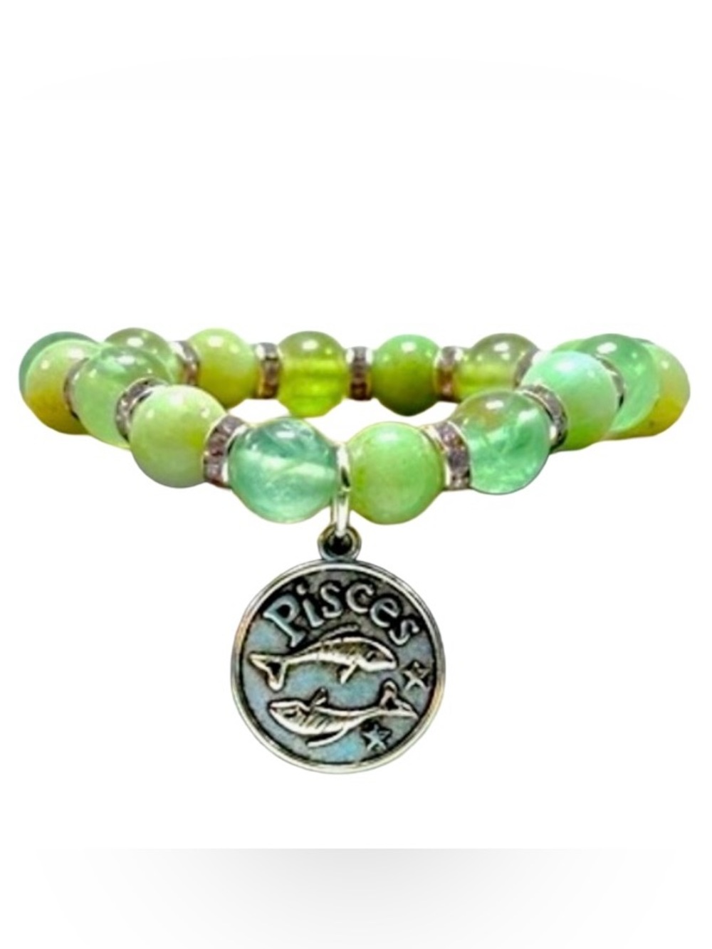 Handmade Pisces Charm Bracelet with Natural Aventurine & Jade Gemstones